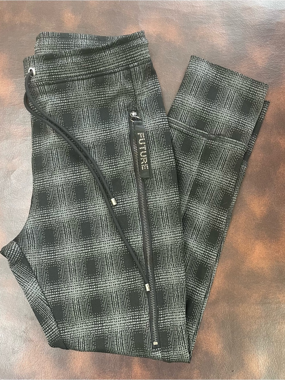 MAC Jeans Future 2.0 Plaid Joggers Pants Black Anthracite Germany Made EC SZ 34